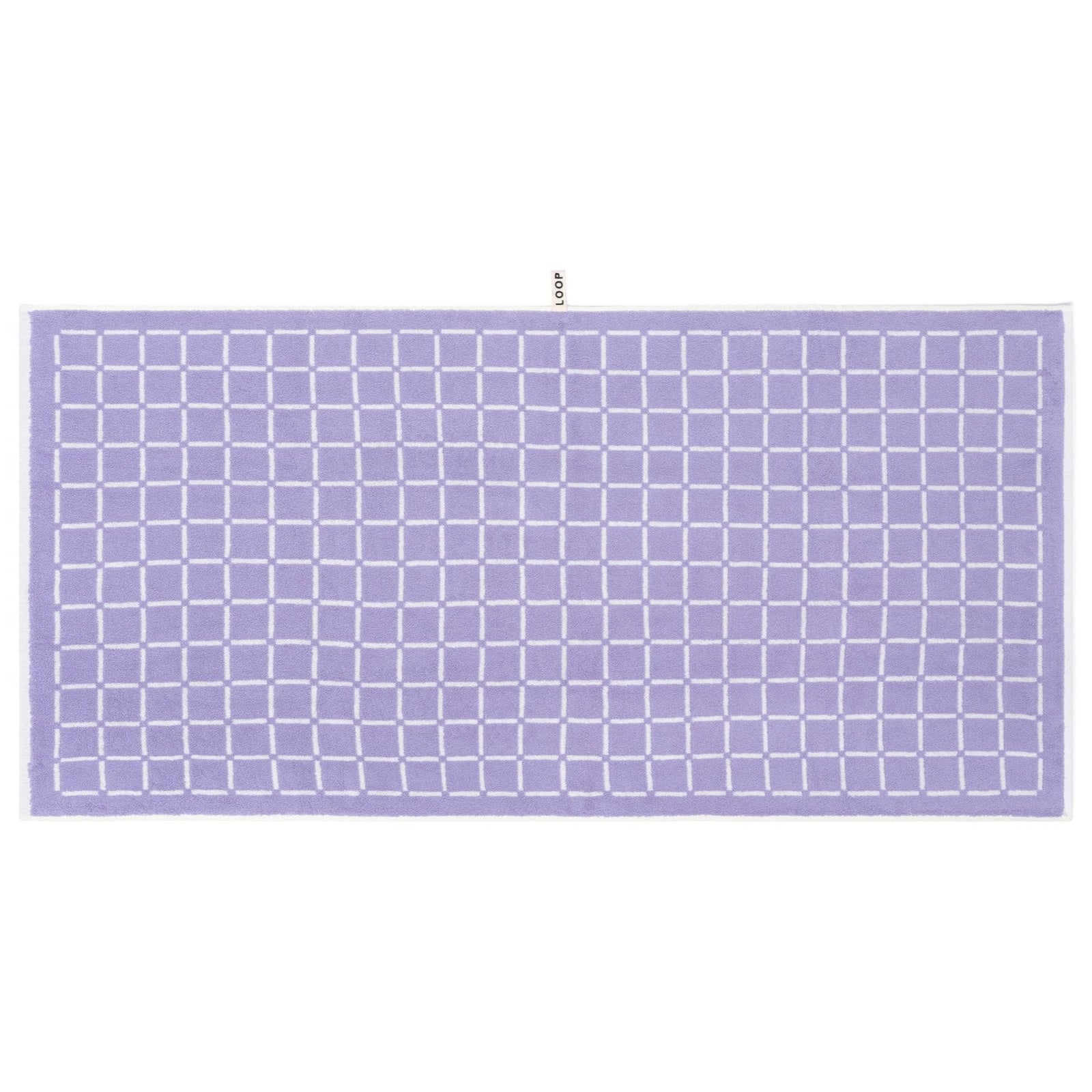 LOOP HOME lilac bath towel folded showing striped design